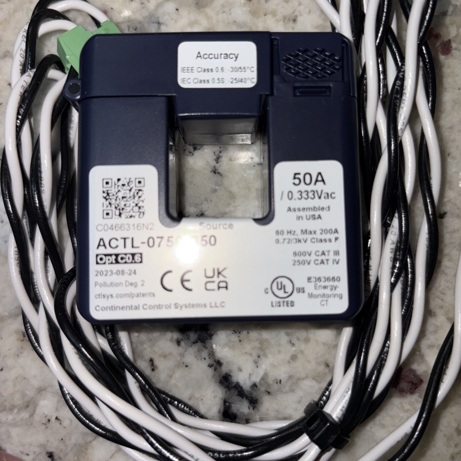 Accu-CT ACTL 0750-050 50 Amp Split-Core Current Transformer 333mV Sensor