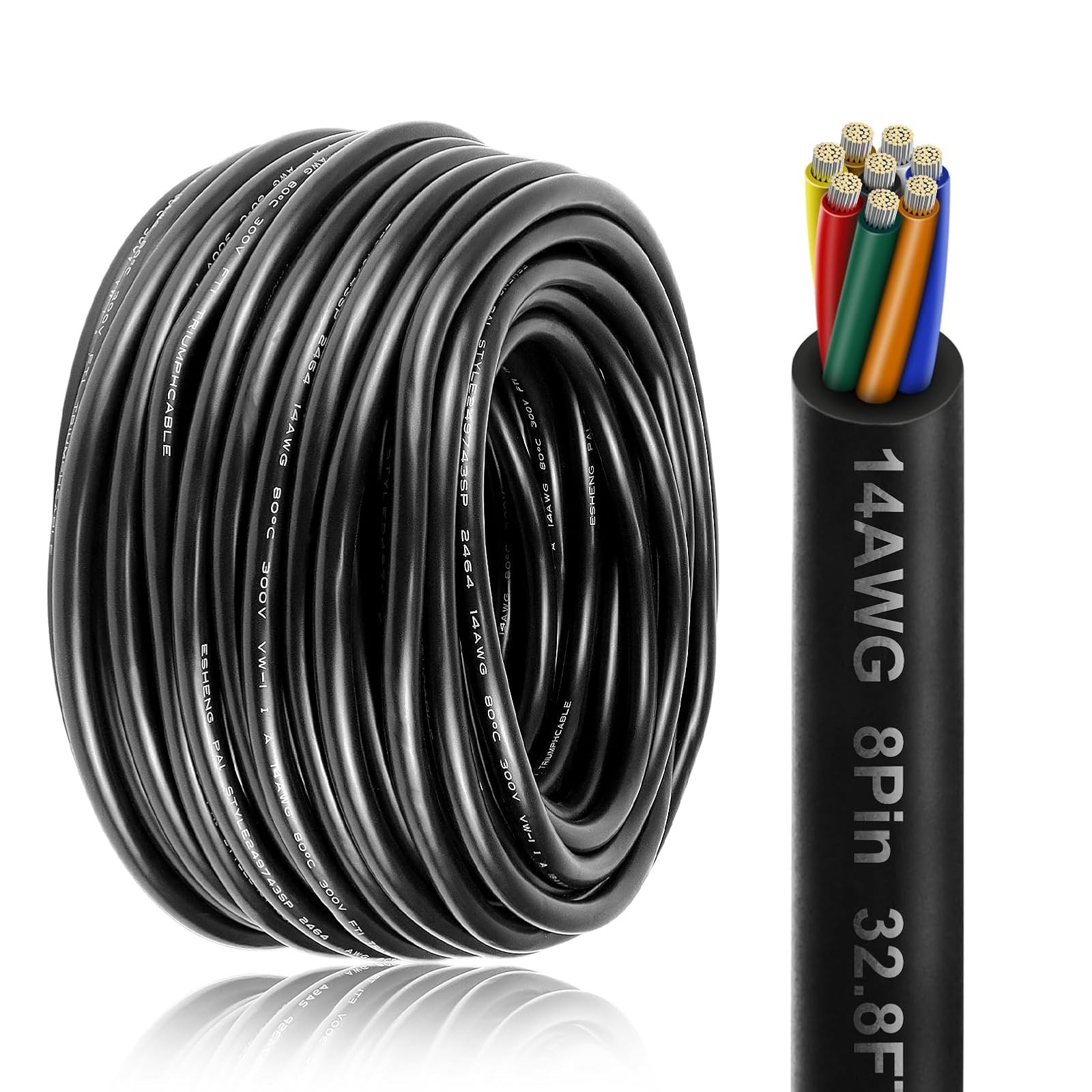 14 Gauge 8 Conductor Electrical Wire 32.8FT 14AWG PVC