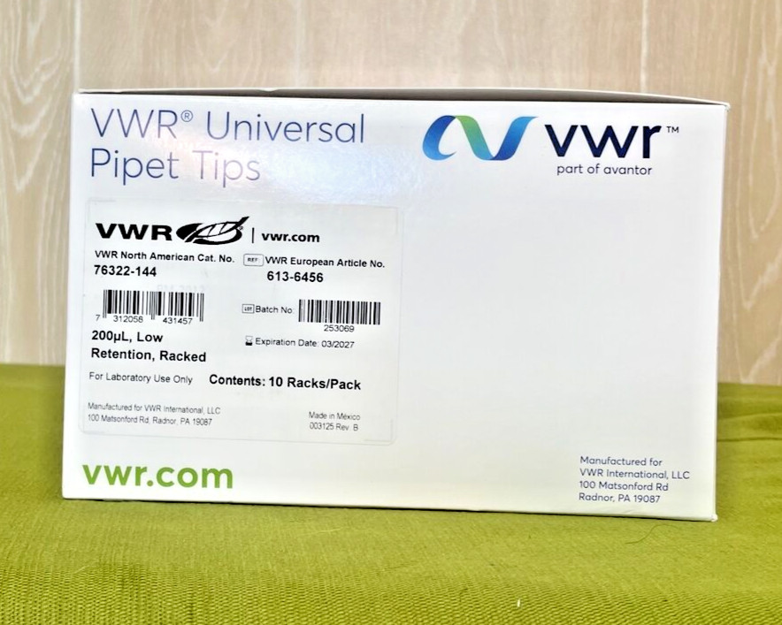 VWR 76322-144 Universal 200µl Pipet Tips Low Retention 10 Racks/Pac, Exp 03/2027
