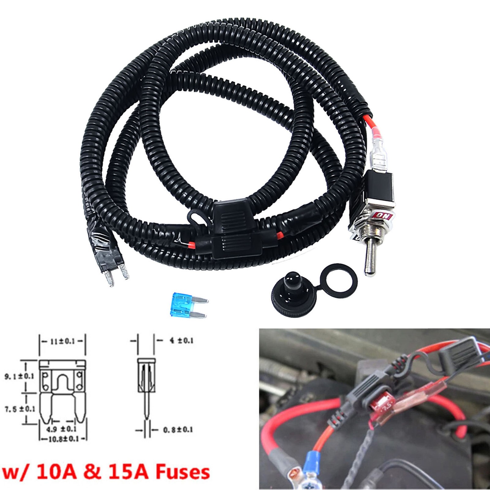 12 24 48 100″ Automotive Switched Fuse Switch For Mini 10A &15A Fuse WIth wire