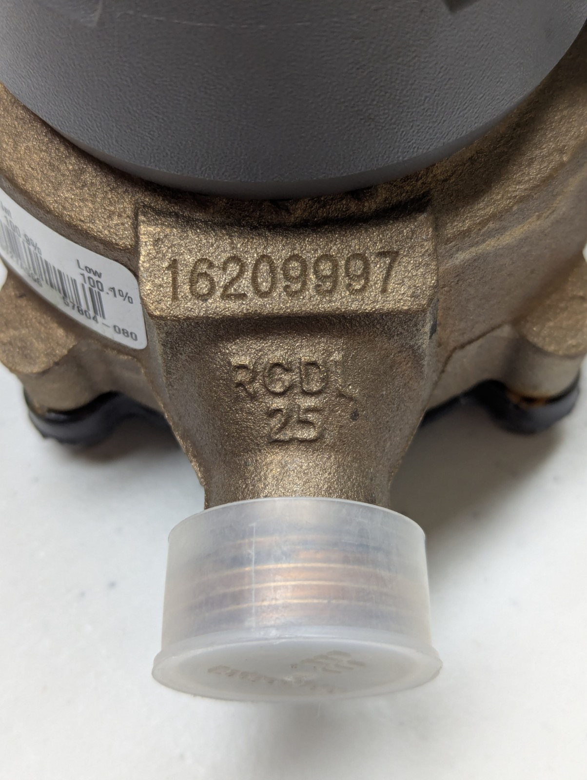 Used Badger model 25 5/8″ brass water meter with HR E lcd register