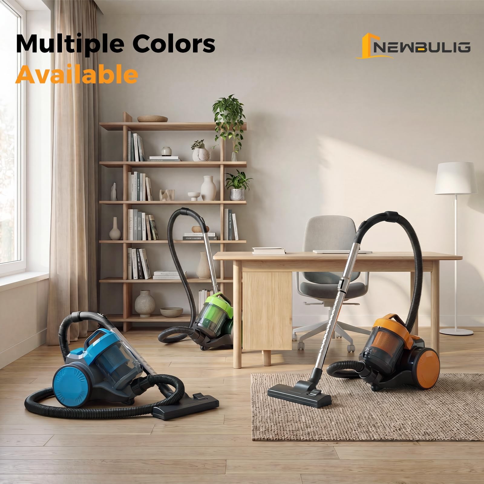 NEWBULIG Canister Vacuum Cleaners for Home, Strong 13.15″*9.45″*11.73″, Blue
