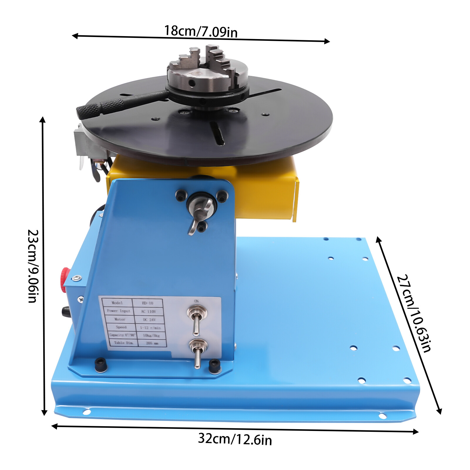 10KG Rotary Welding Positioner Turntable Table Welding Position 0-90° 1-12rpm