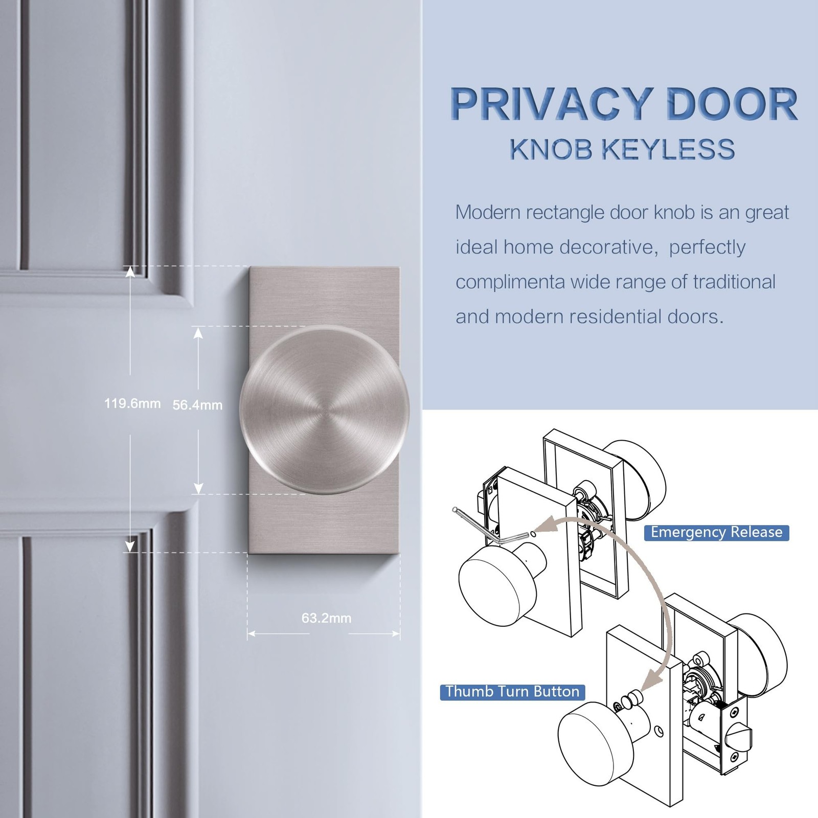 Zinc Alloy Privacy Door Knob with Lock, Brushed Nickel | Door Knob for Bedroo…