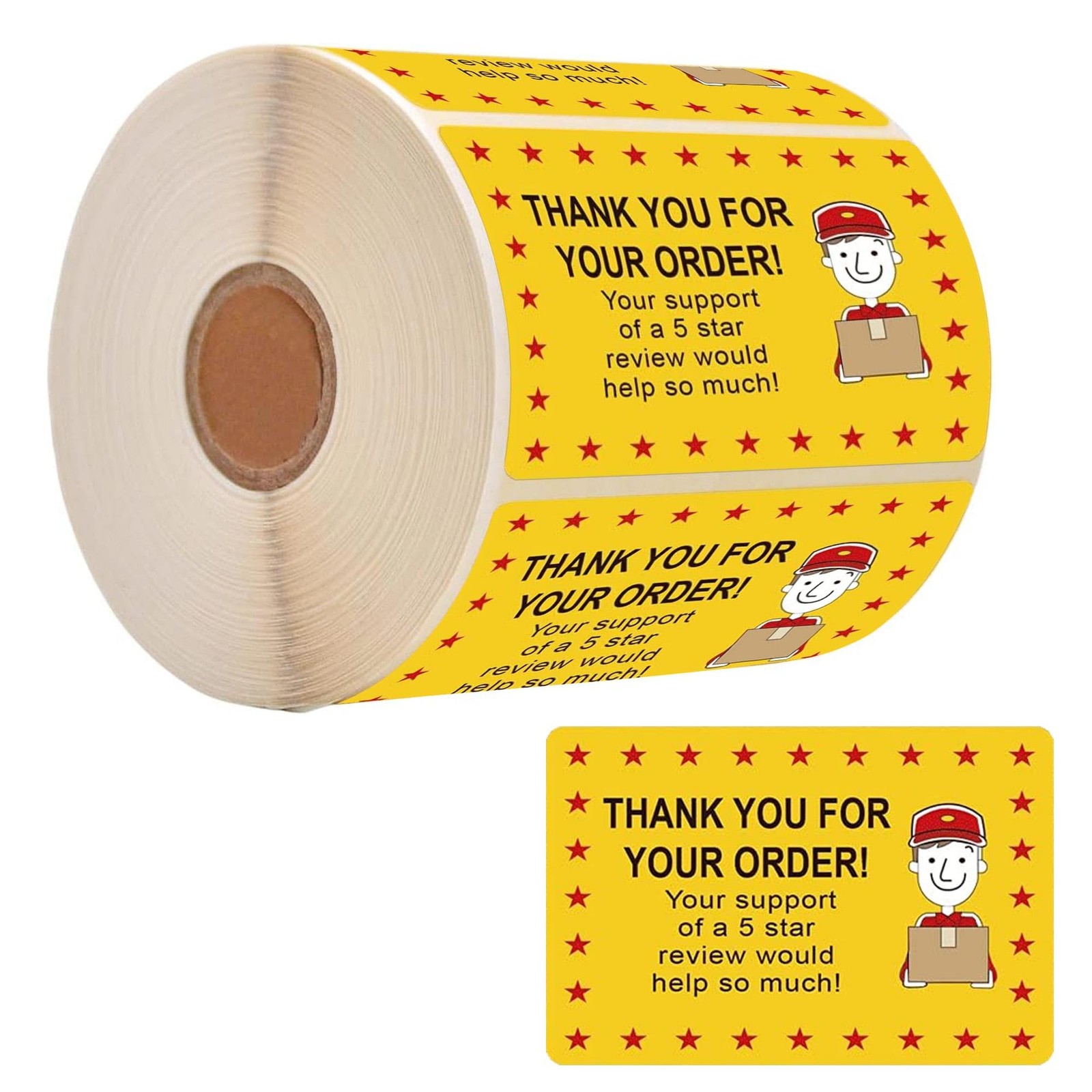 250 Pcs Star Review Delivery Labels Thank You for Your Order Stickers 2 X 3 Inch
