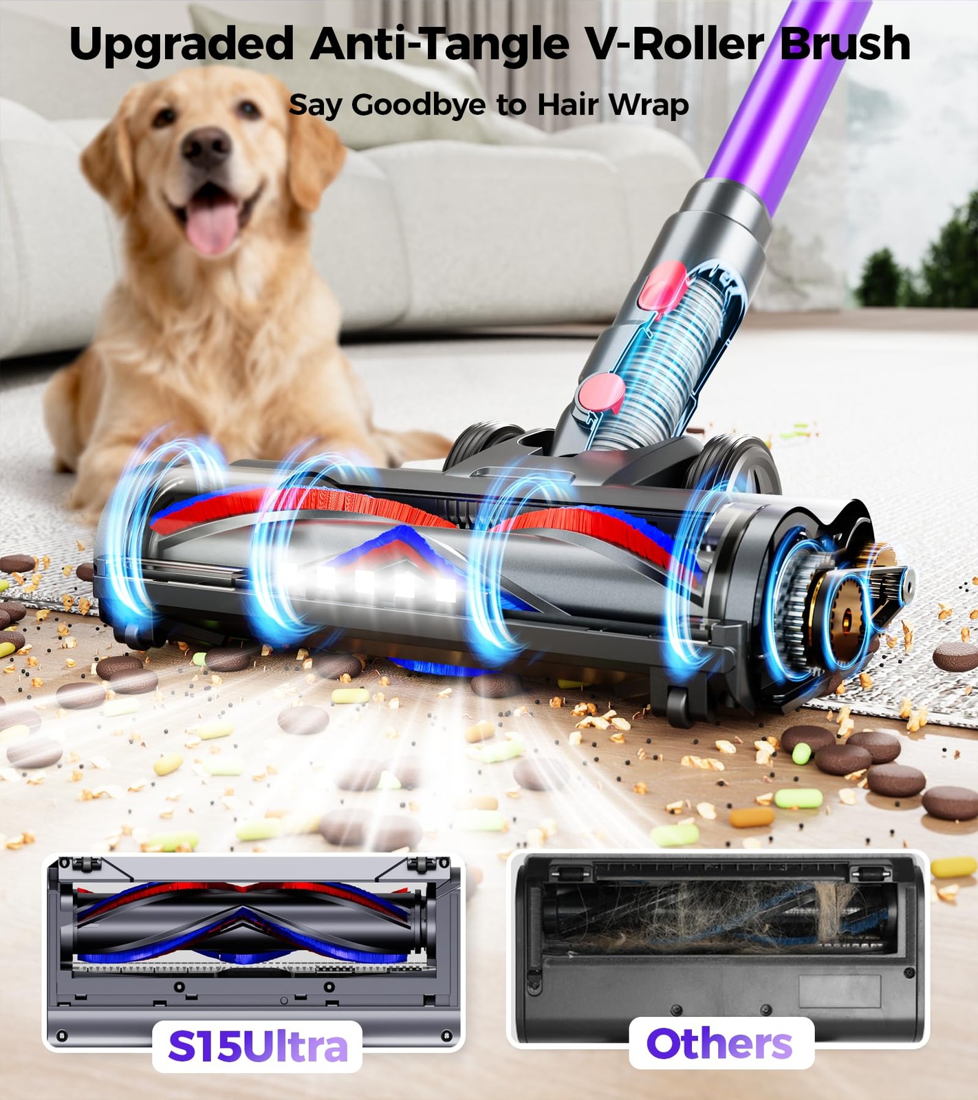 Rendow Cordless Vacuum Cleaner 500W 50Kpa 60Mins Vacuum Cleaners For Home