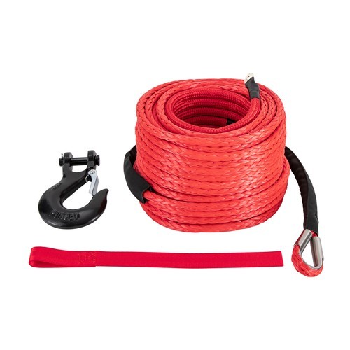 3/8″ x 100ft Synthetic Winch Rope with Hook – 23,809 lbs Breaking Strength