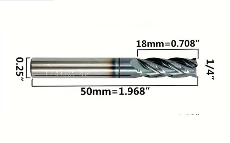 5PCS 1/4″ 4 FLUTE LONG CARBIDE END MILL – TiALN COATED