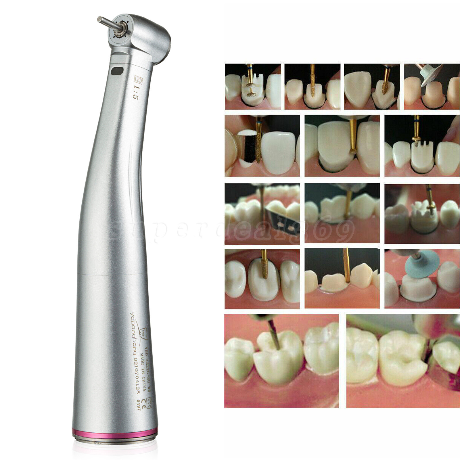 NSK Style LED Dental 1:5 Fiber Optic Contra Angle Fit Micro Motor