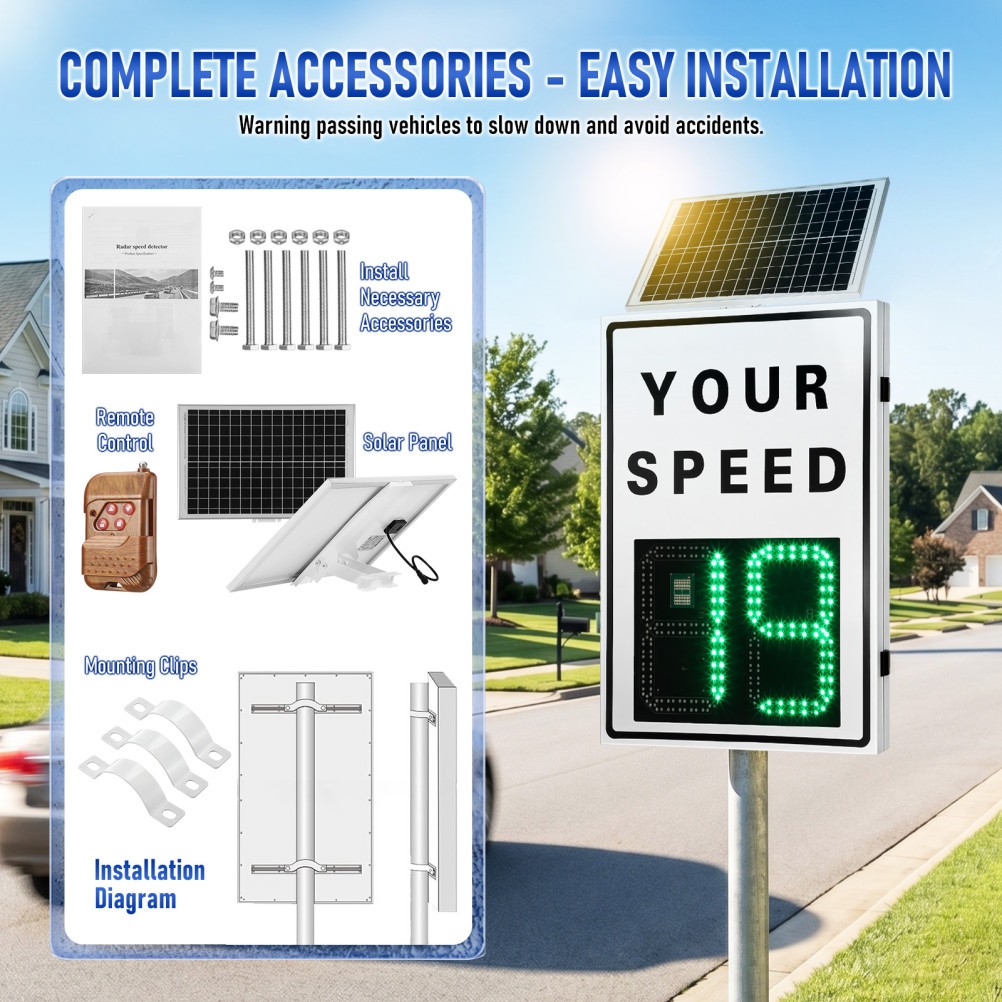 Solar Powered Radar Speed Sign 90*60cm Wireless Speed Display Waterproof IP65
