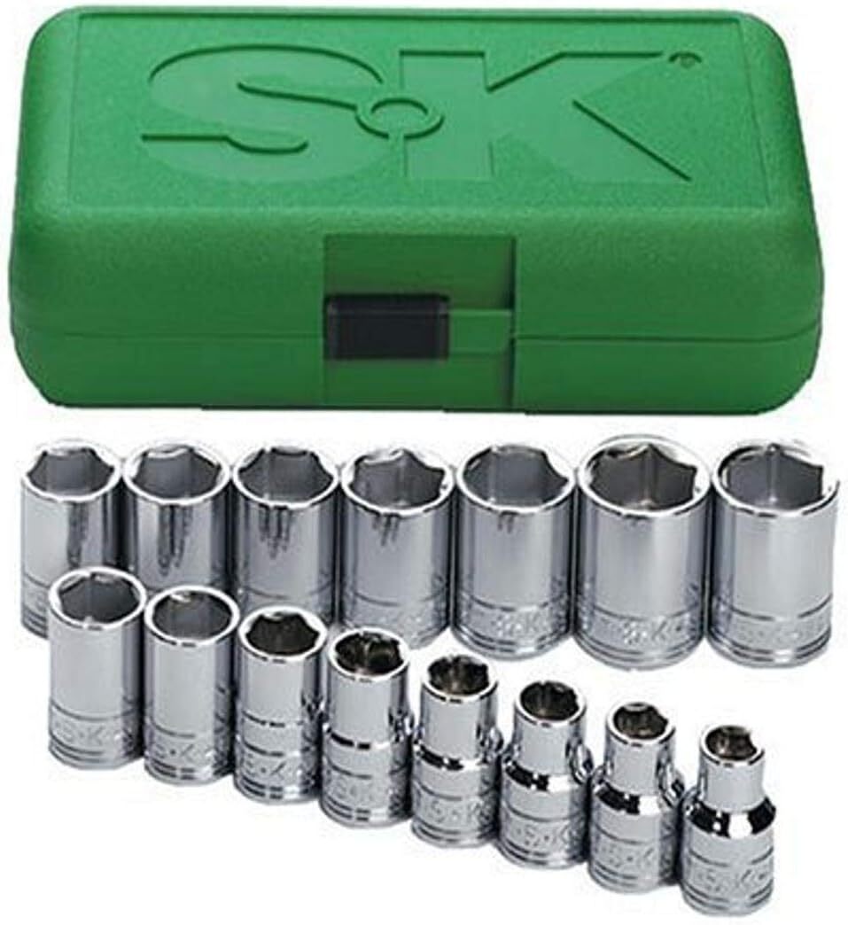 SK Tools 15 Piece 1/2″ Drive 6 Point Standard Metric Chrome Socket Set (1955)