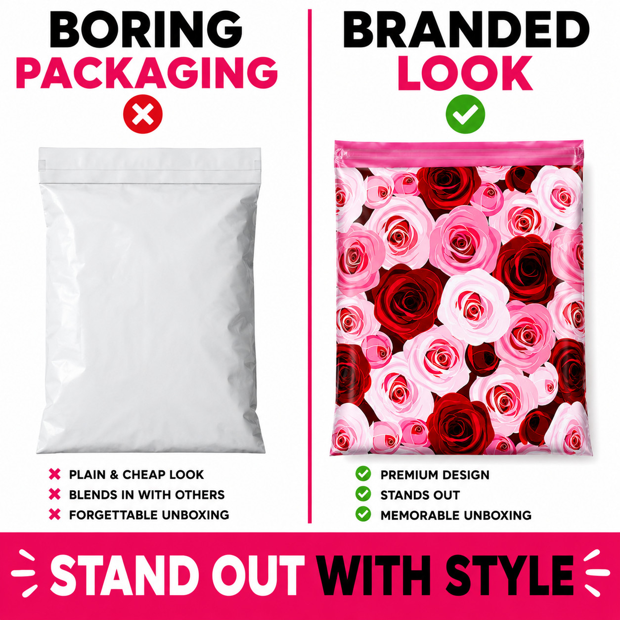 Roses Poly Mailers 10×13 Designer Shipping Bags Self Seal Boutique Mailers