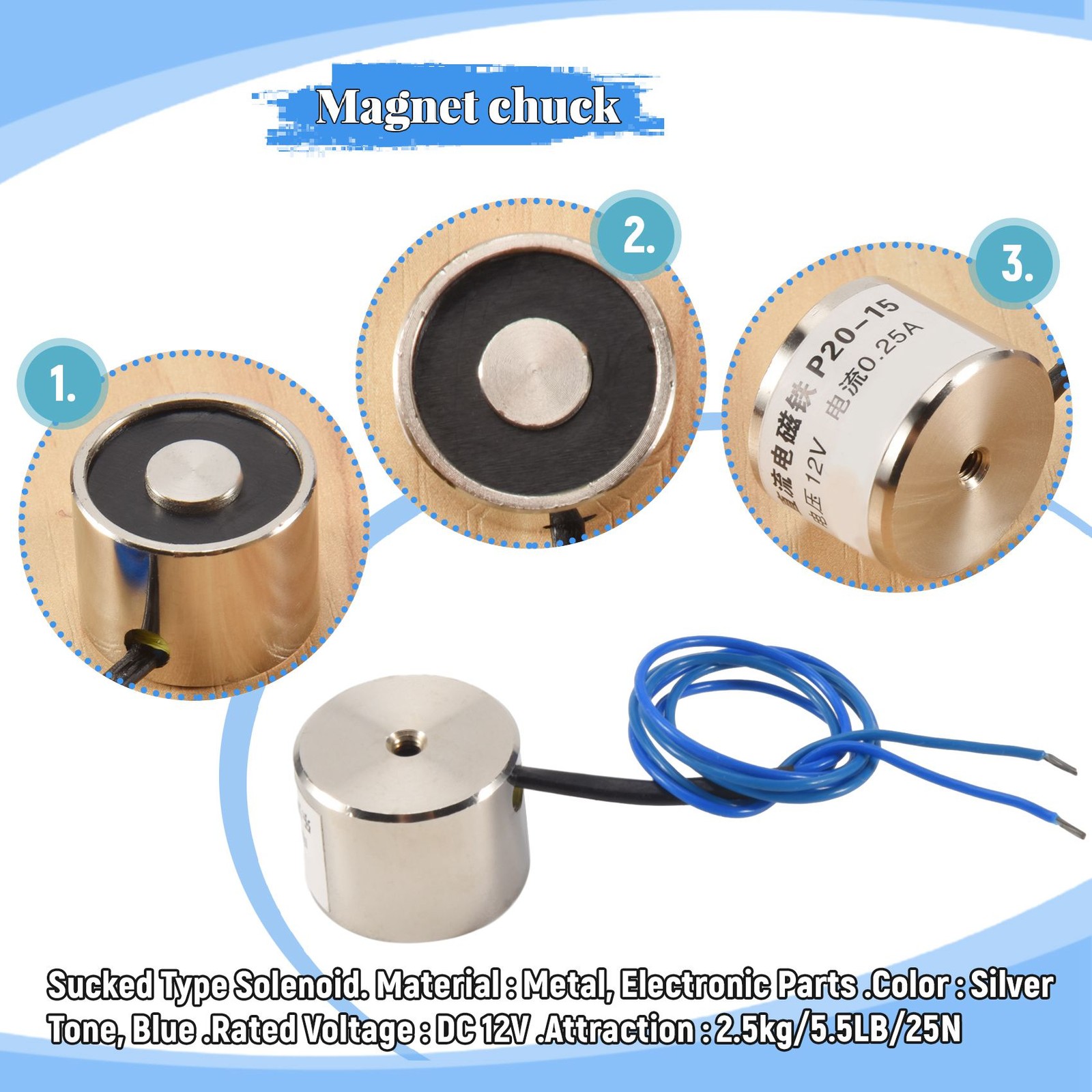 Sucked Electric Lifting Magnet Electromagnet 12VDC 2.5Kg 5.5LB 20x15mm O6Y17204
