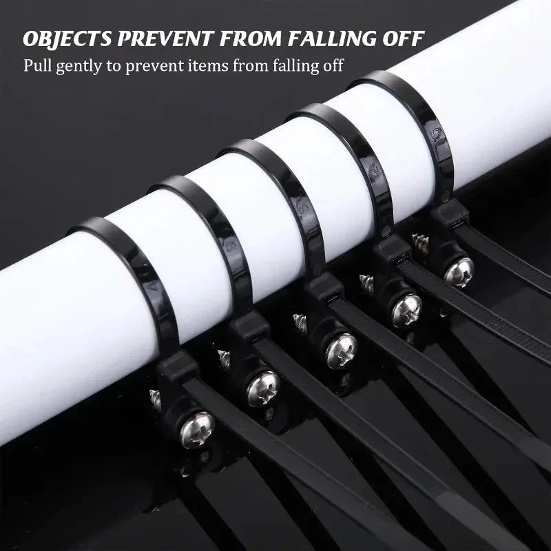 100PCS Nylon Cable Ties Screw Hole Mount Self Locking Wire Zip Ties Black Kit