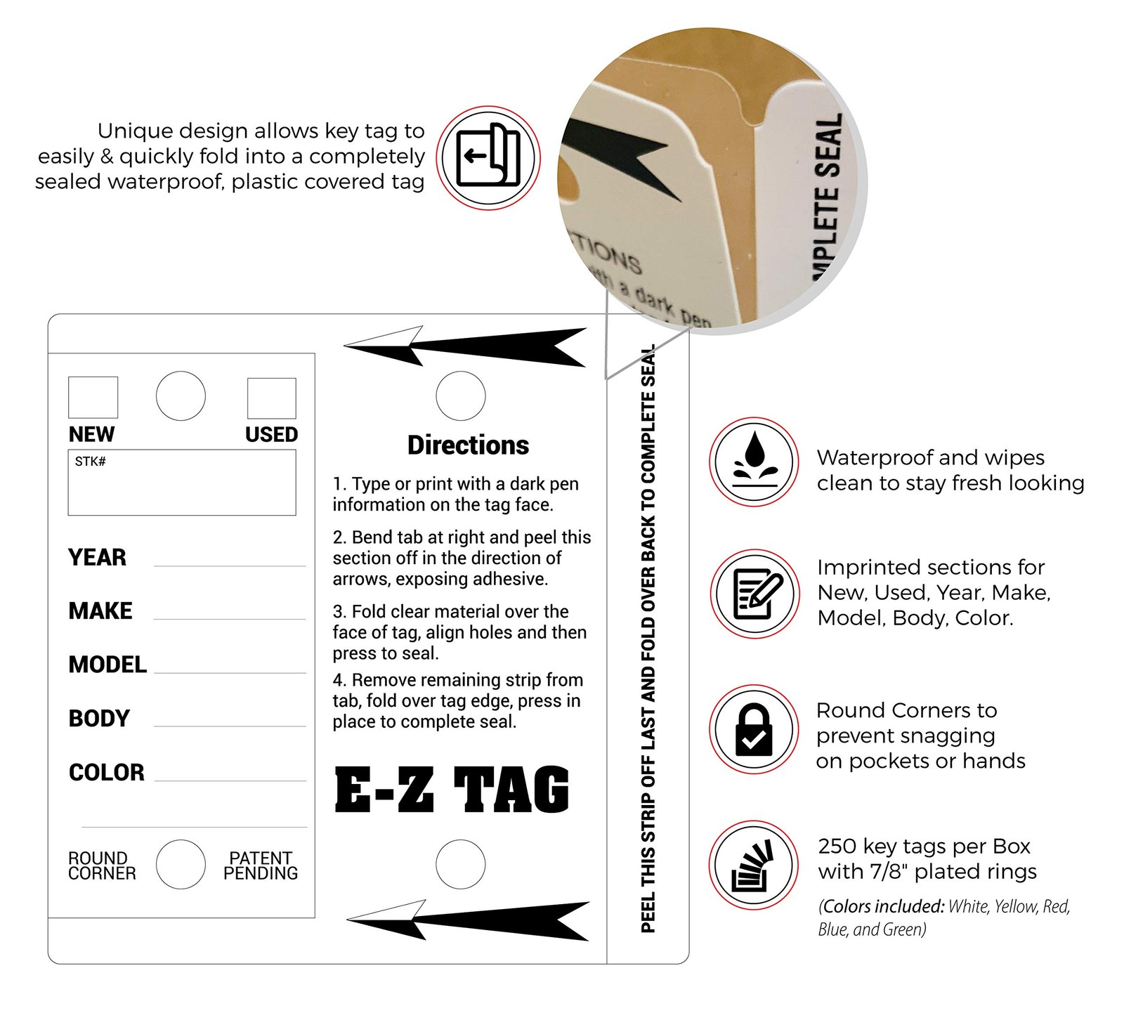 Round Corner Car Key Tags E-Z Tag White Pack of 250
