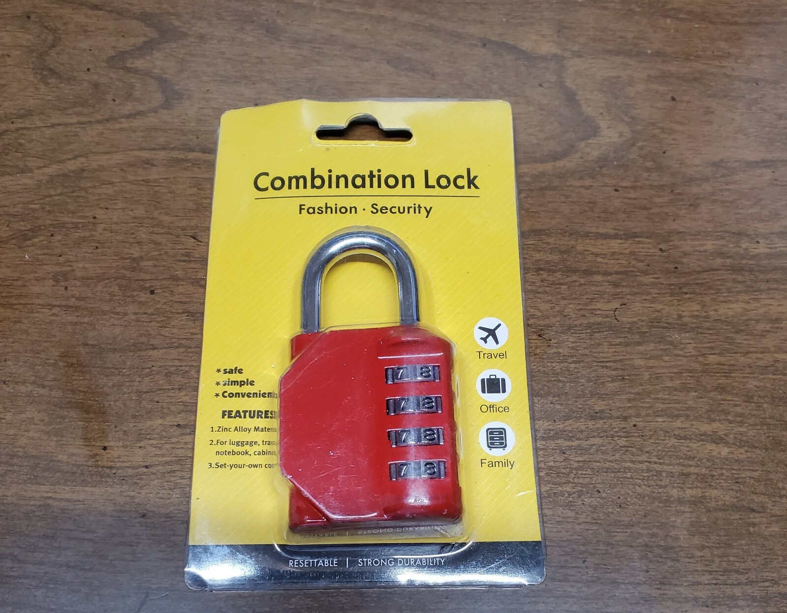 Disecu Combination Lock Fashion / Security, Blue, Red, Black, or Silver CH-17