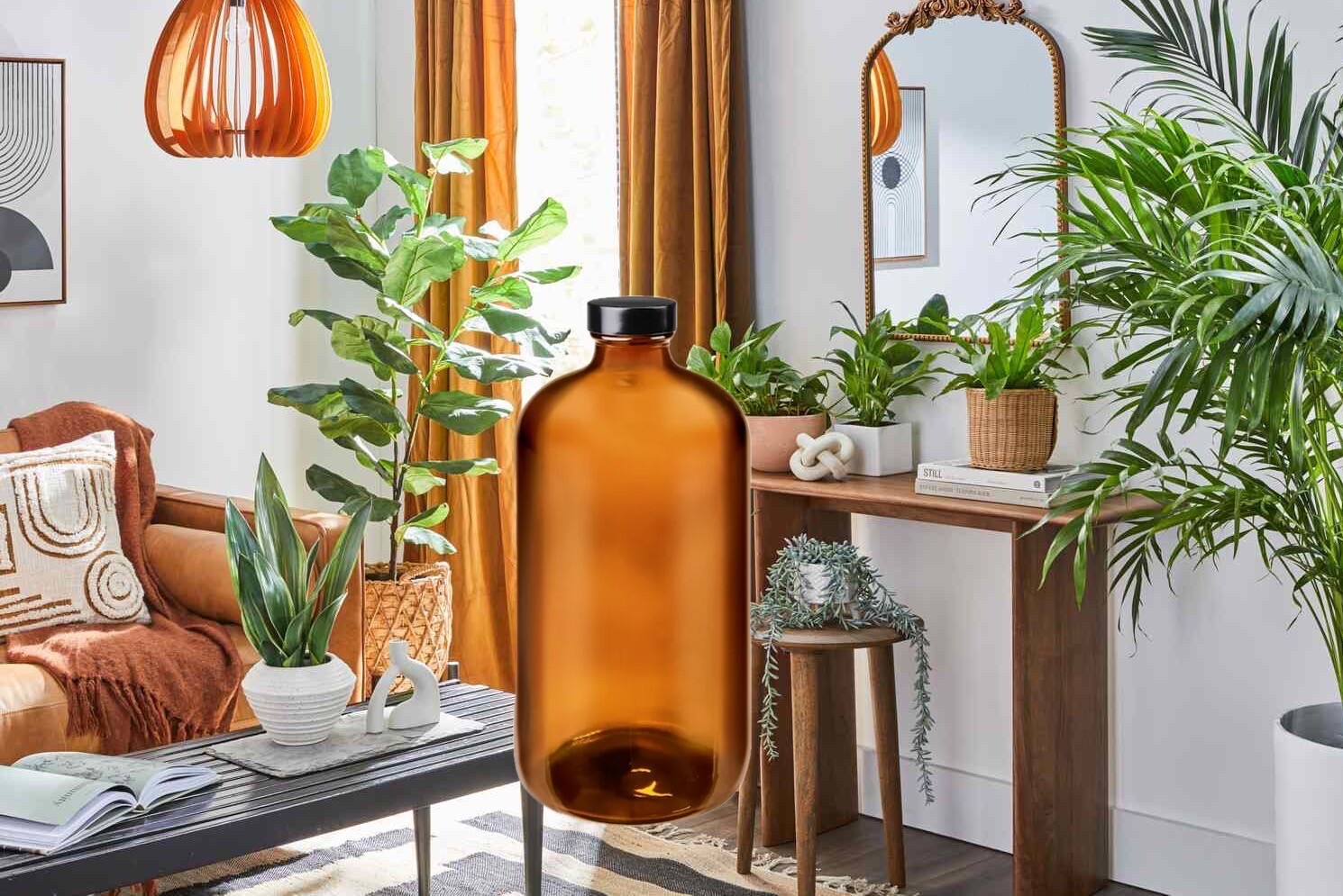 Pack Of 2 – 16oz Amber Glass Bottle w/ Phenolic Cap – FDA Compliant