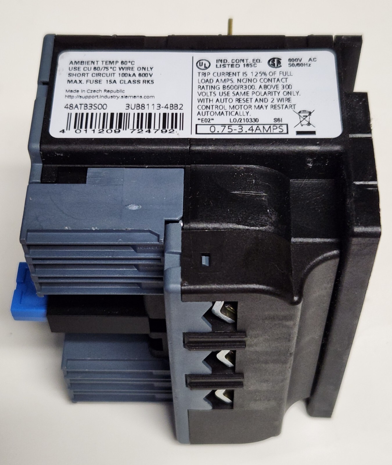 SIEMENS 48ATB3S00 ESP200 Electronic Overload Relay 3UB8113 4BB2 .75-3.4 AMP