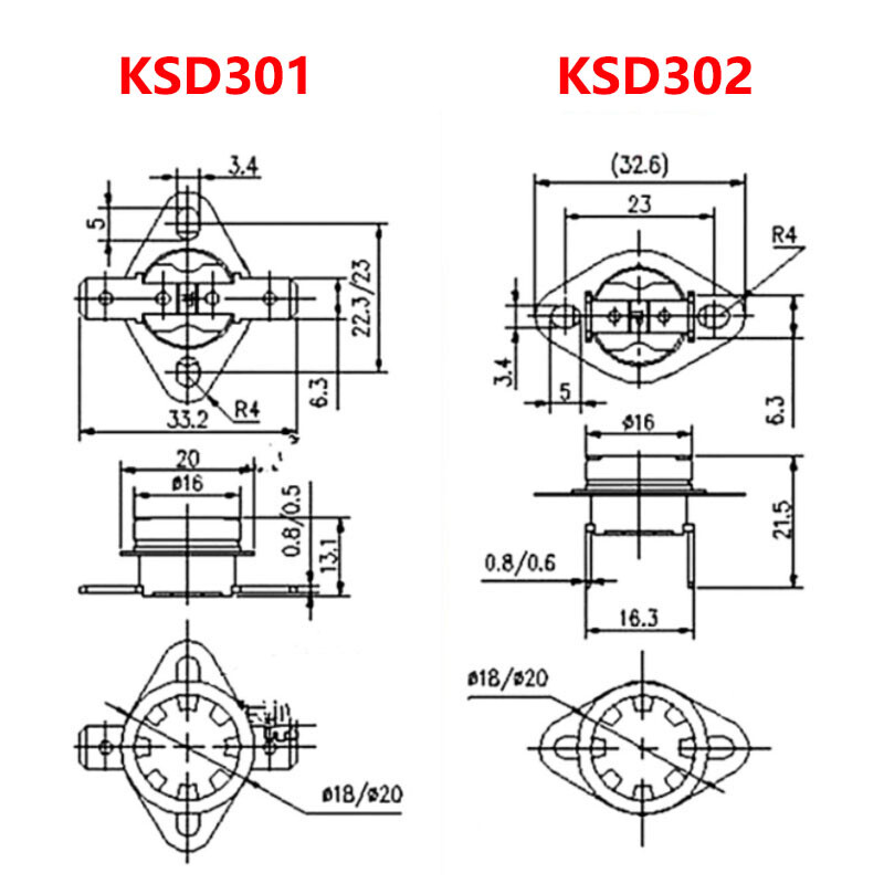 Temperature Control Switch KSD301 302 40-190℃ Normally Open / Close 250V 10A 16A