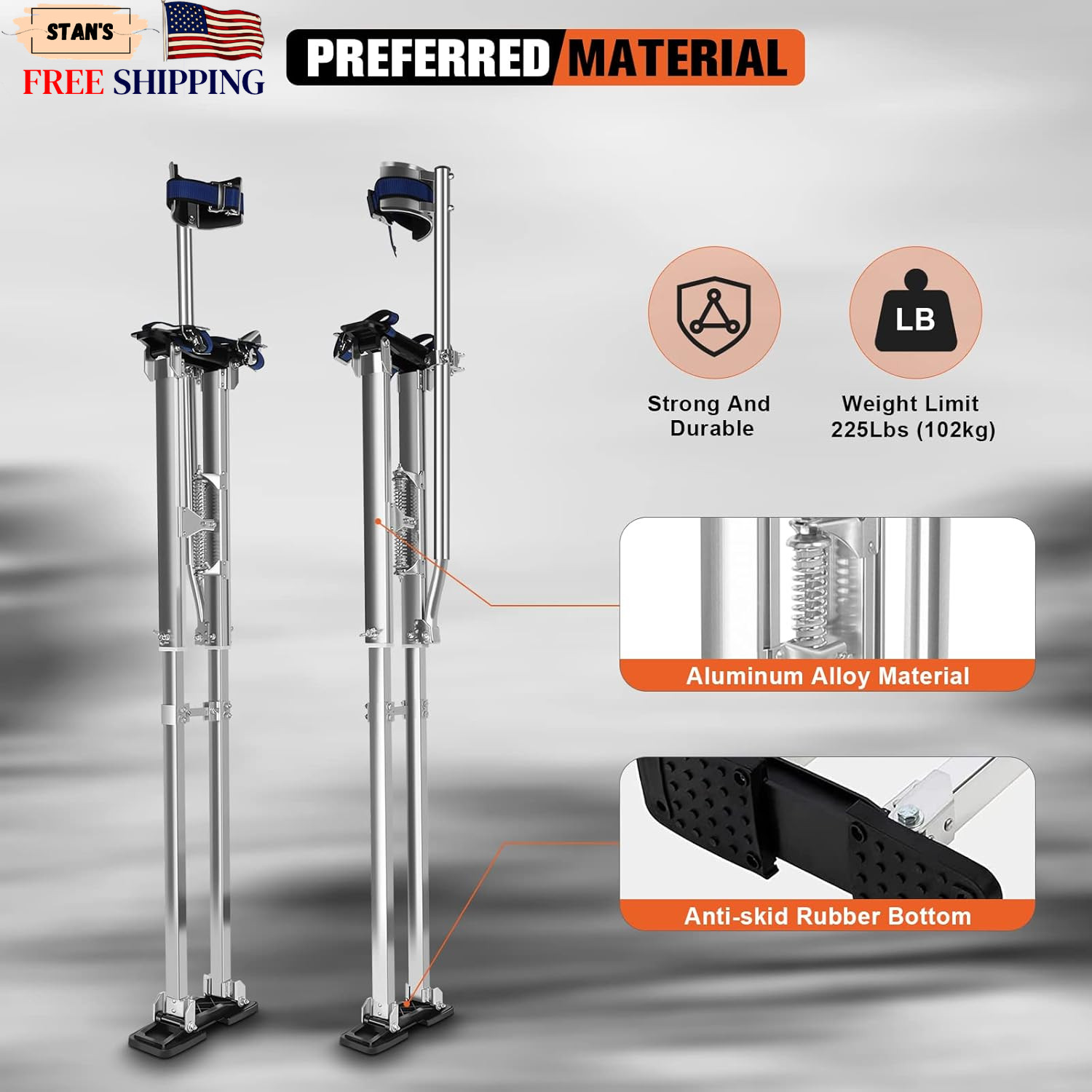 48″ 64″ Drywall Stilts for Adults Height Adjustable Aluminum Work Stilts with