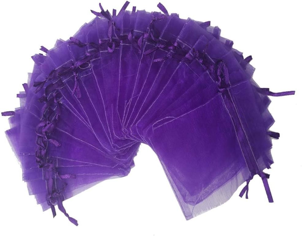 100pcs Sheer Organza Favor Bags 3×4» Jewelry 1 Count (Pack of 100), purple