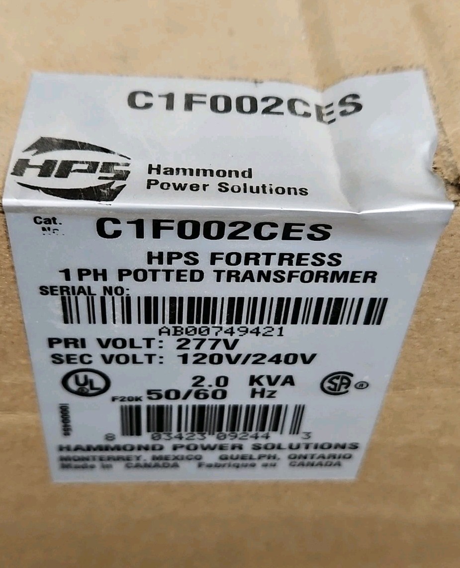 NEW Hammond Power Solutions C1F002CES – Transformer 2kVA 277V-120/240V Copper
