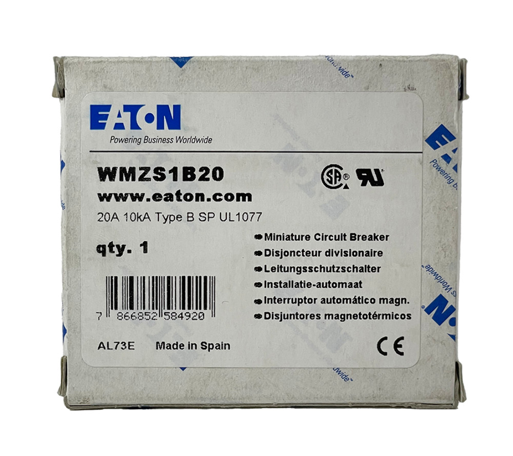 Eaton WMZS1B20 Breaker 20A 1P 277V 10kA Type B DIN Rail w/ Trip Indicator Termin