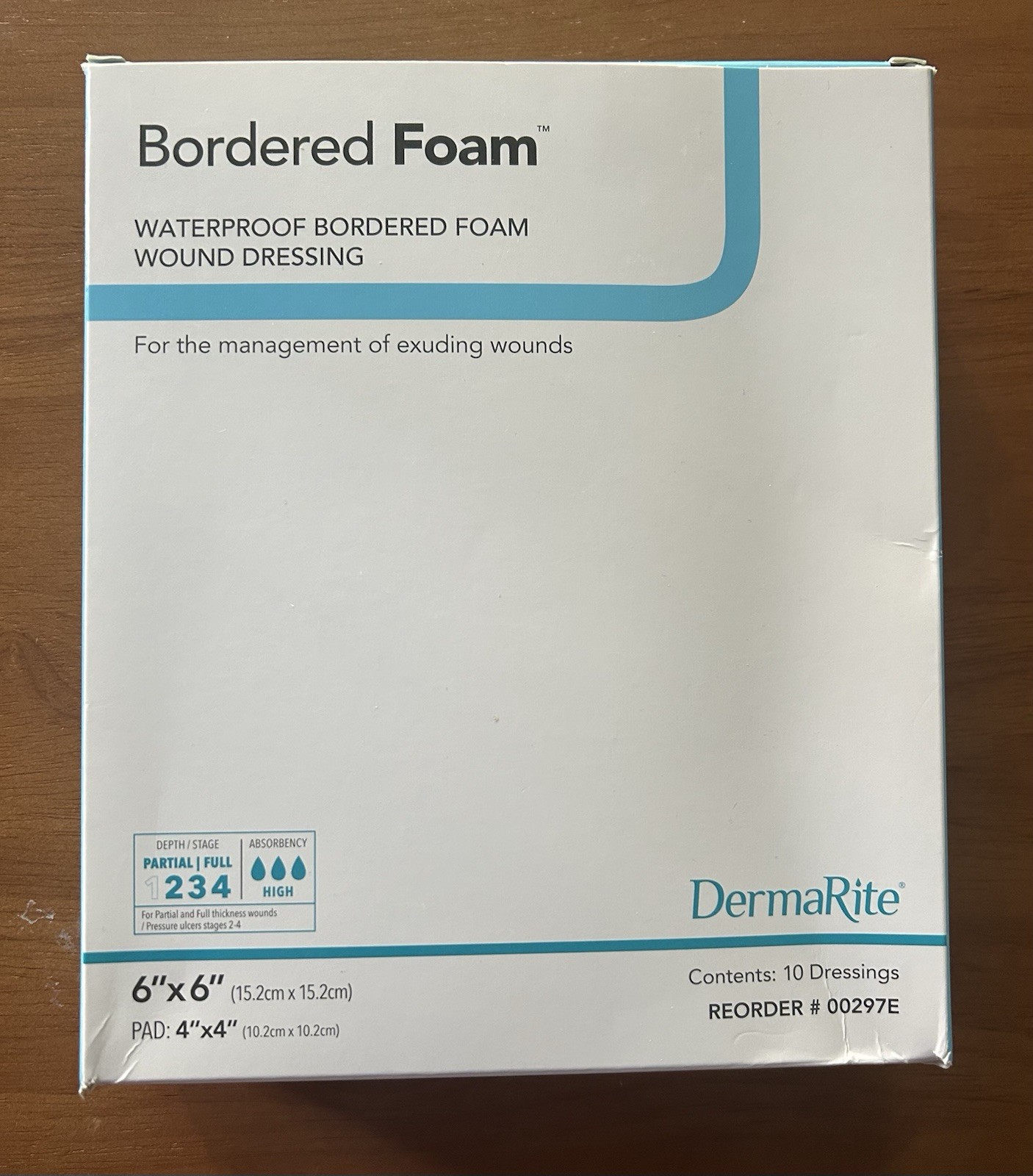 DermaRite Bordered Foam Waterproof Wound Dressing 6×6 10 Pack 00297E