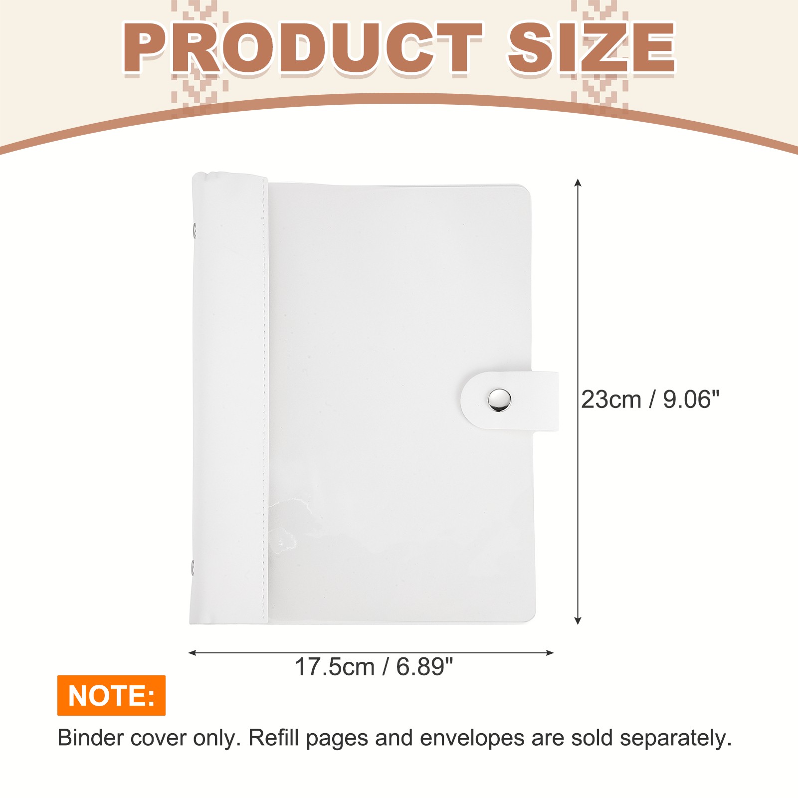 A5 PU Leather Binder Cover, 6 Round Ring Clear Soft PVC Binder Cover, White