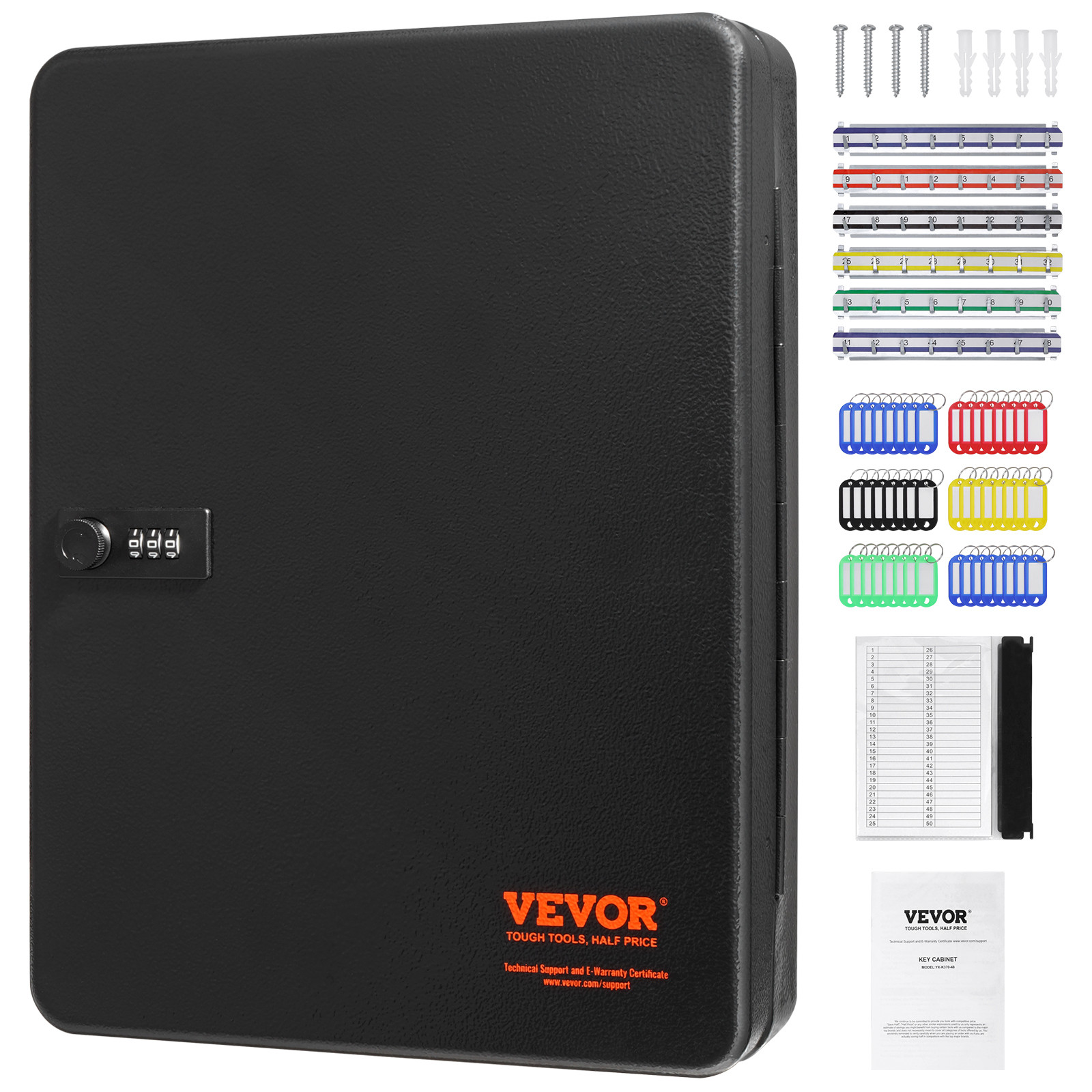 VEVOR 48-Key Cabinet Key Safe with Combination Lock & Keys Adjustable Racks