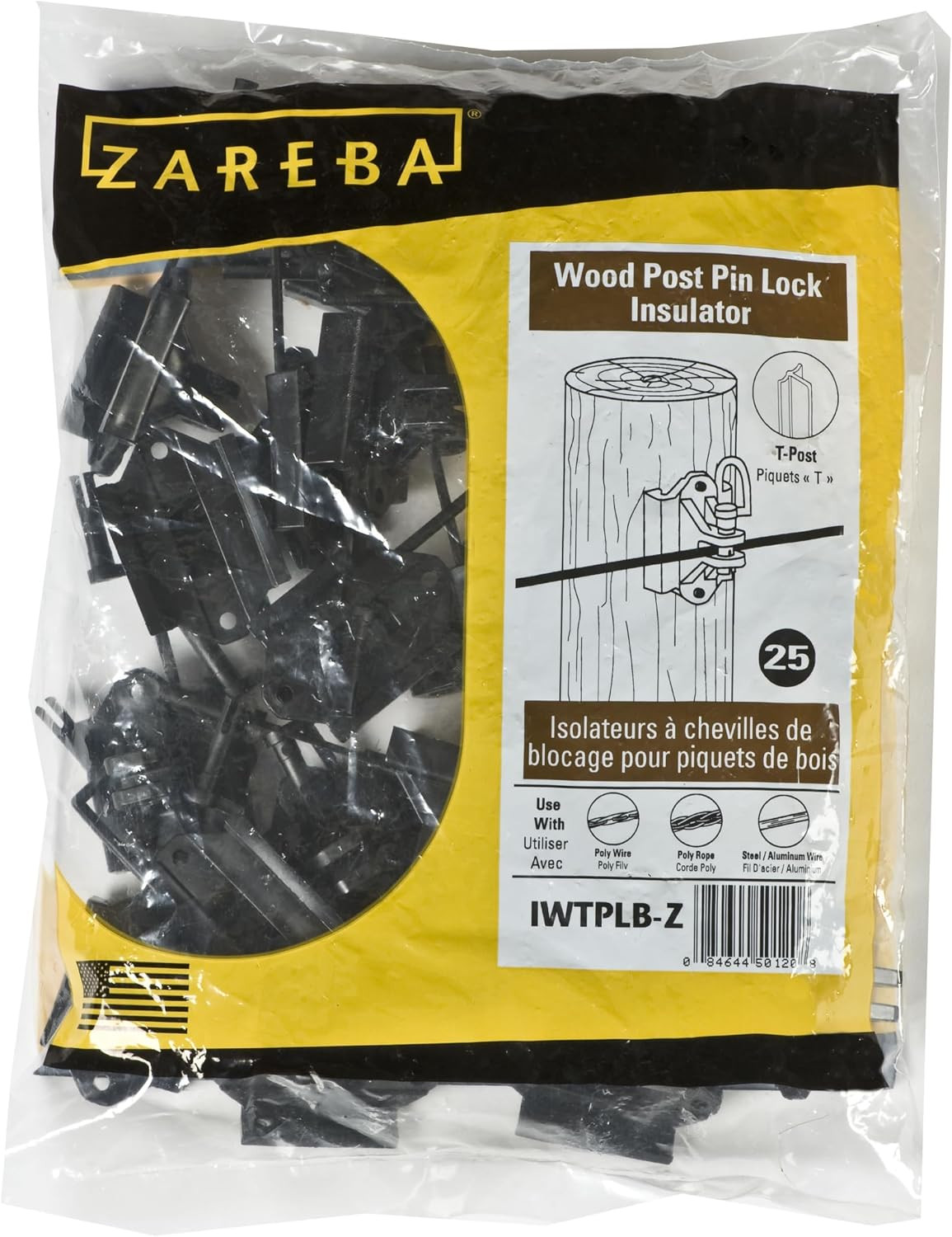 T-Post Pin-Lock Insulators for Electric Fences – Black, 25 Pack, IWTPLB-Z – Incl