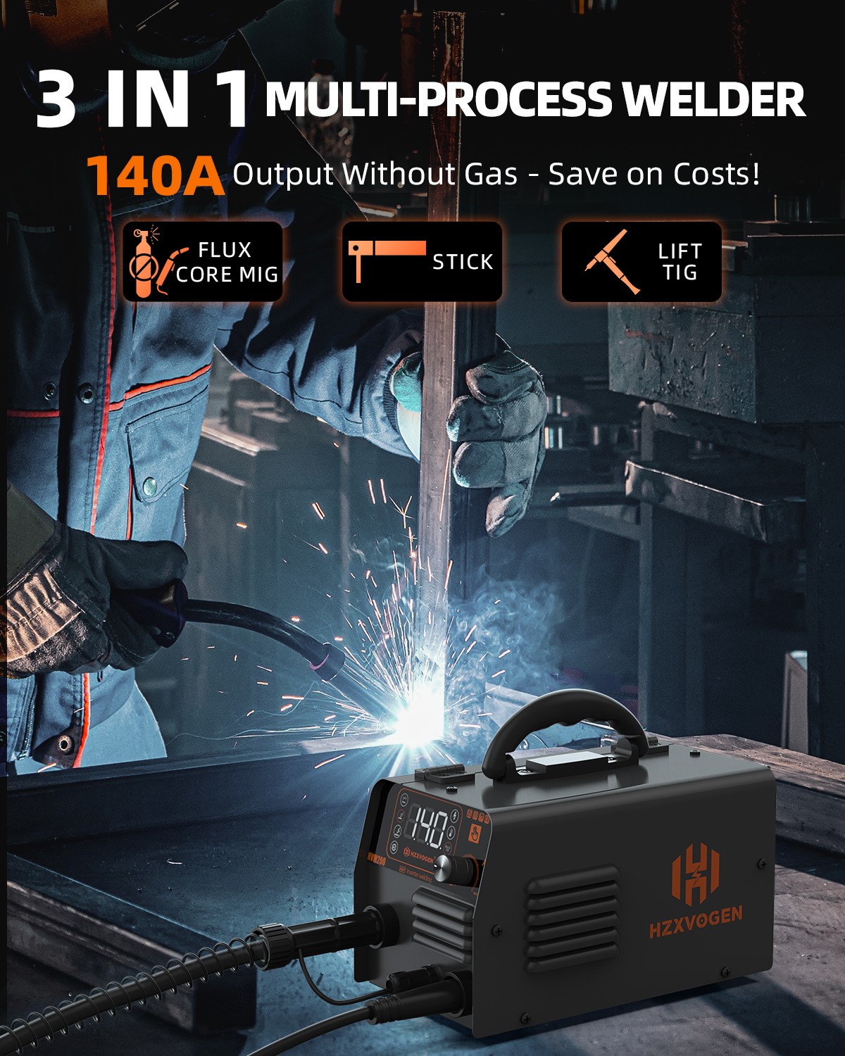 3IN1 Gasless MIG Welder DC 110V 200Amp Inverter TIG MMA Welding Machine w/Helmet