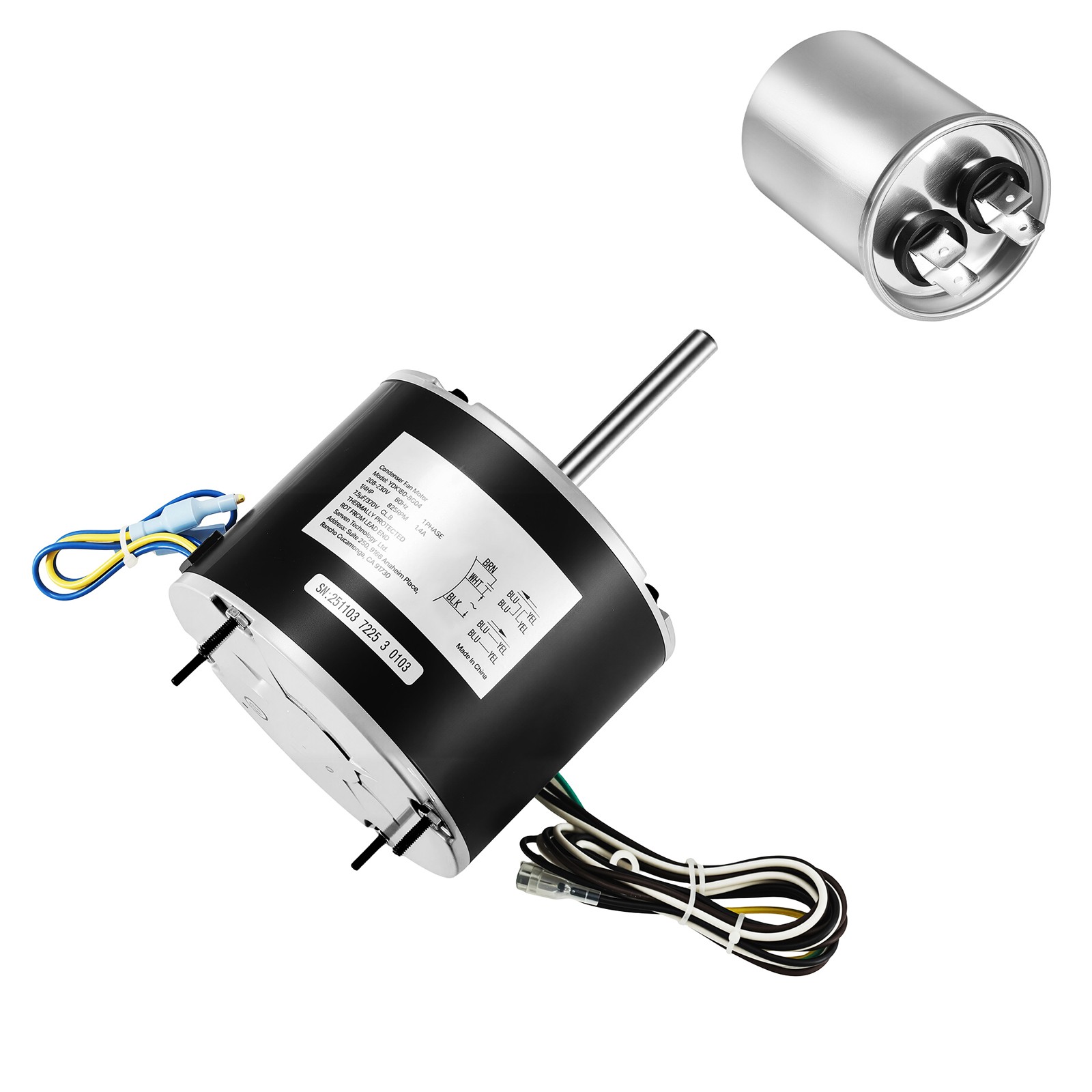 Uimoso Condenser Fan Motor with Capacitor 1/4HP 825RPM 208-230V Dual Rotation