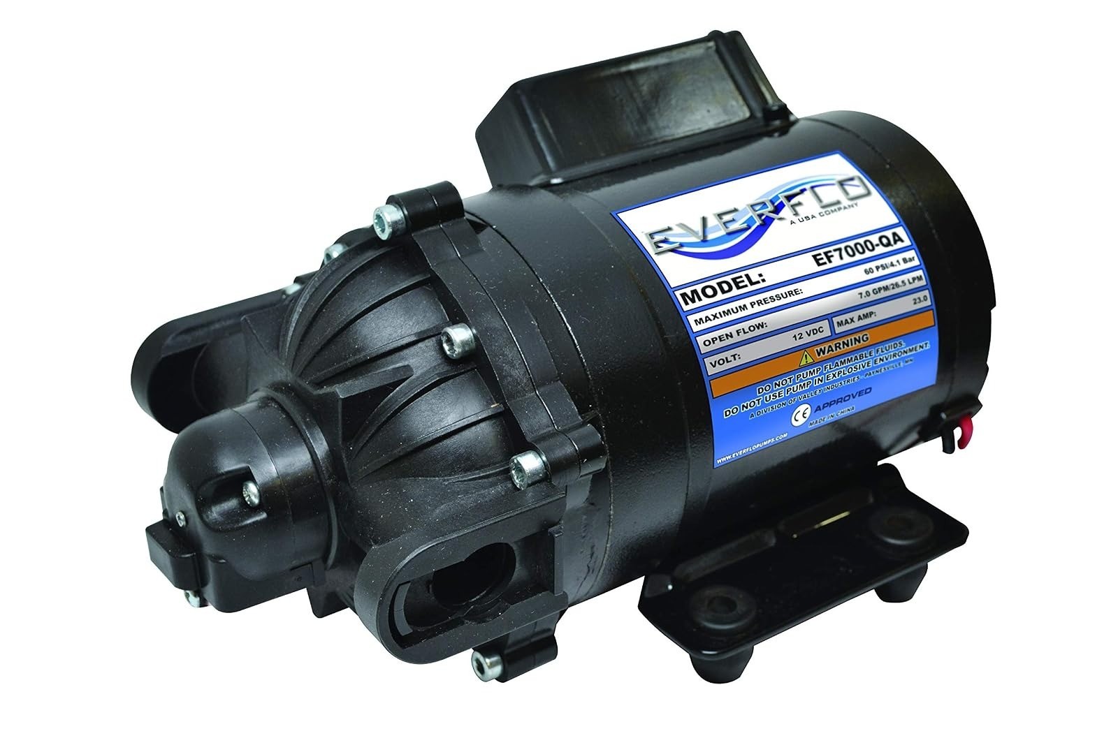 Everflo EF1000-BOX 12V Diaphragm Pump with 3/8″ Hose Barb Ports, 1.0 Gpm