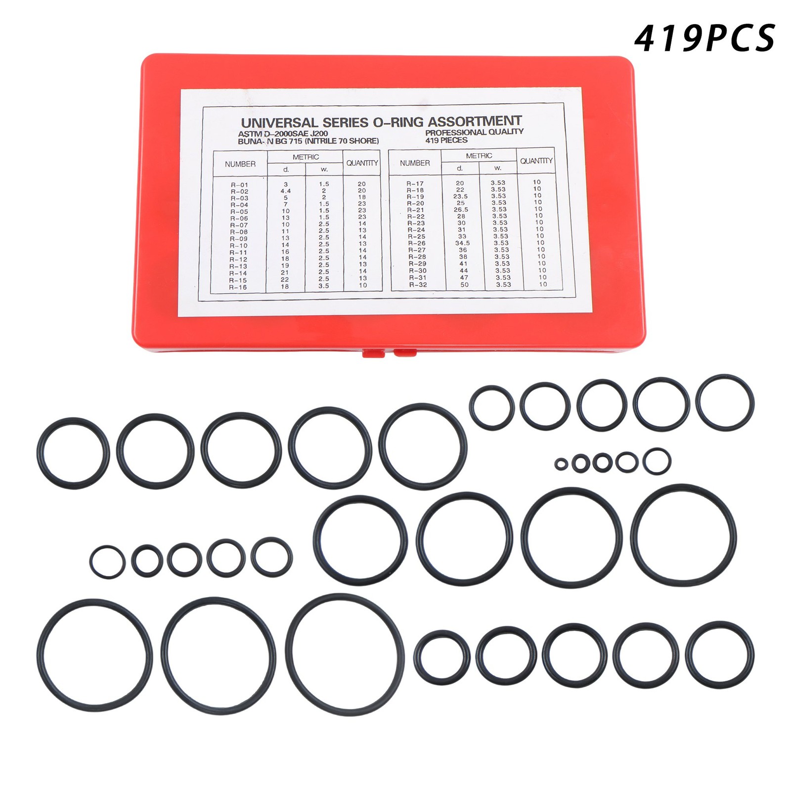 Universal O Ring Assortment Set Metric Oil Proof Kit O-Ring 419 PACK 32 Size