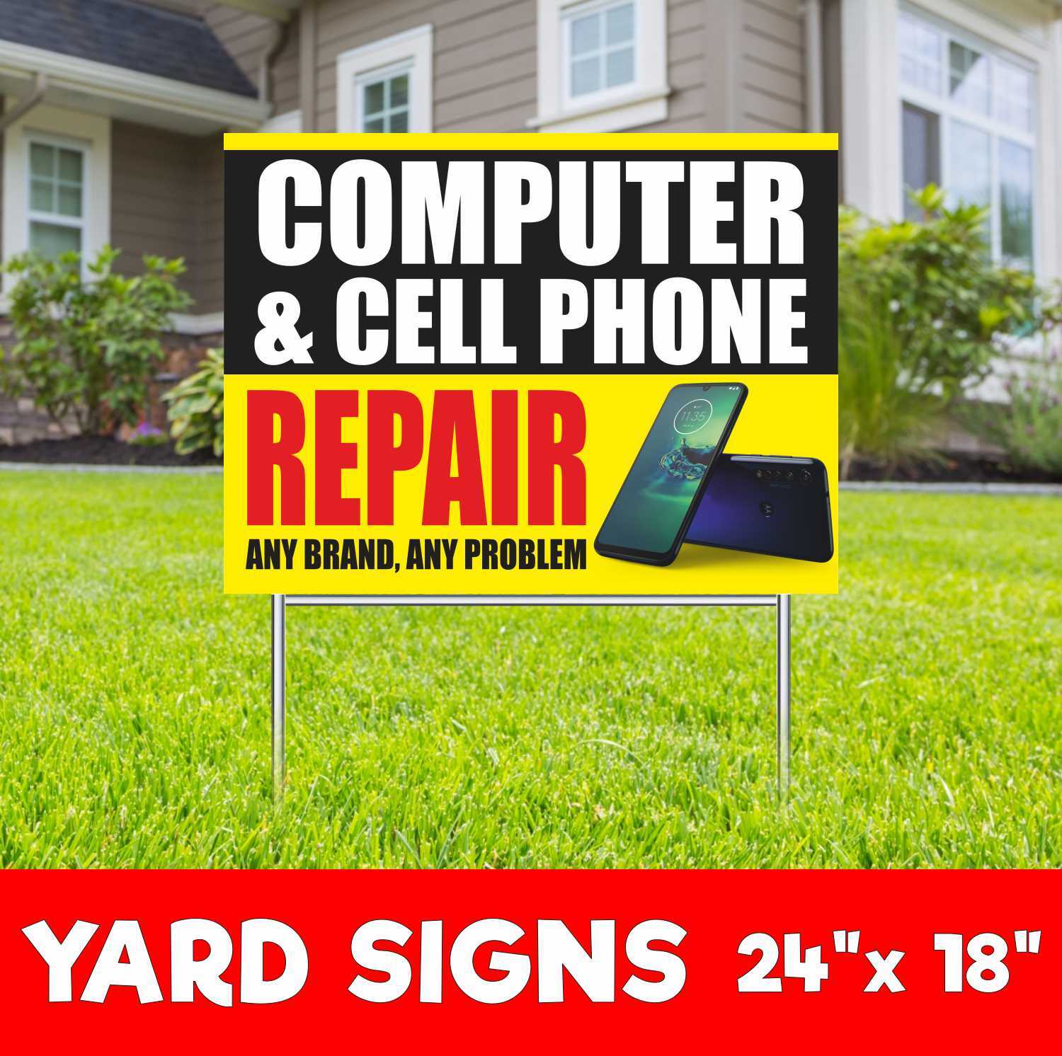 COMPUTER CELL PHONE REPAIR SERVICE Yard Sign Corrugate Plastic with H-Stakes