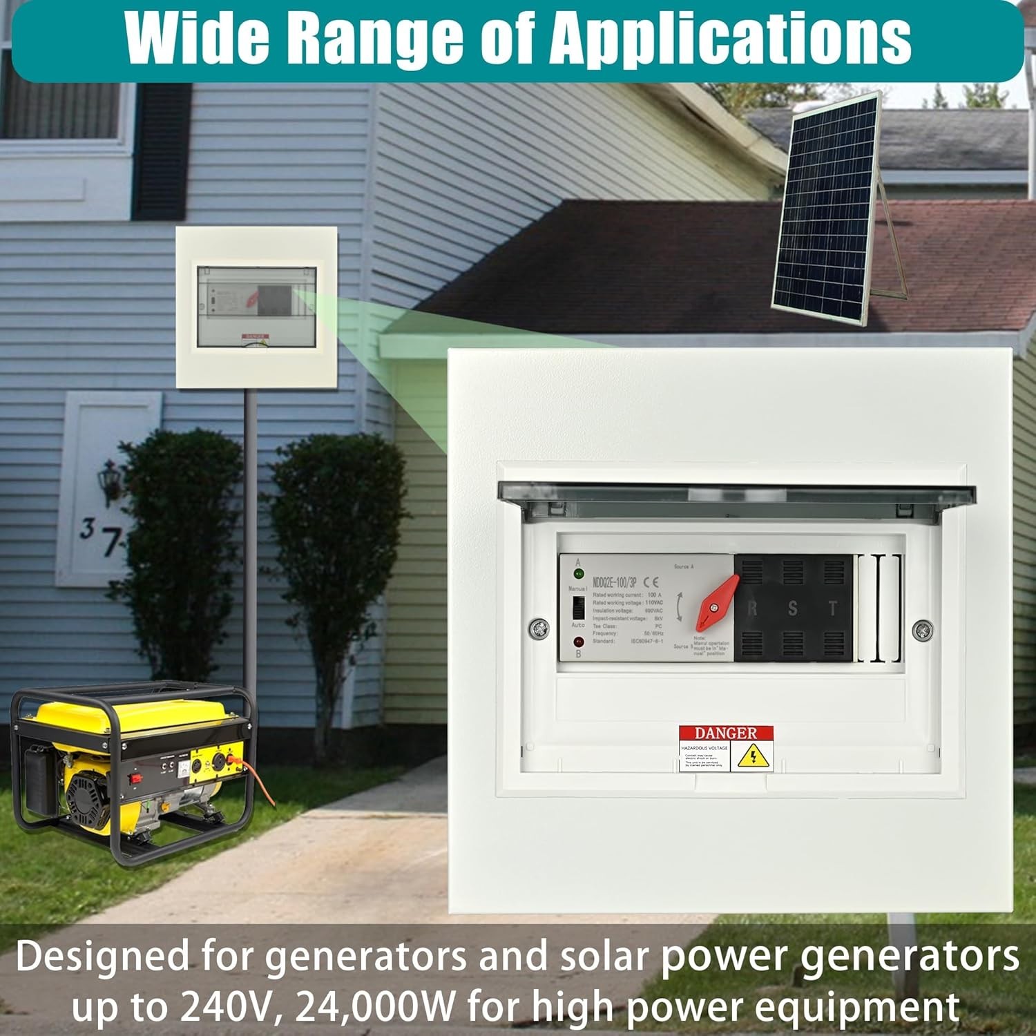 Automatic Transfer Switch 100 Amp 3 Pole for Home Generator 240V 24,000W