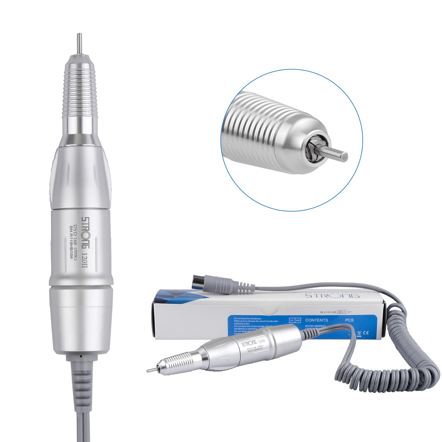 STRONG 120II Dental Lab Micromotor Polisher Handpiece Nail Art Drill Pen Silver