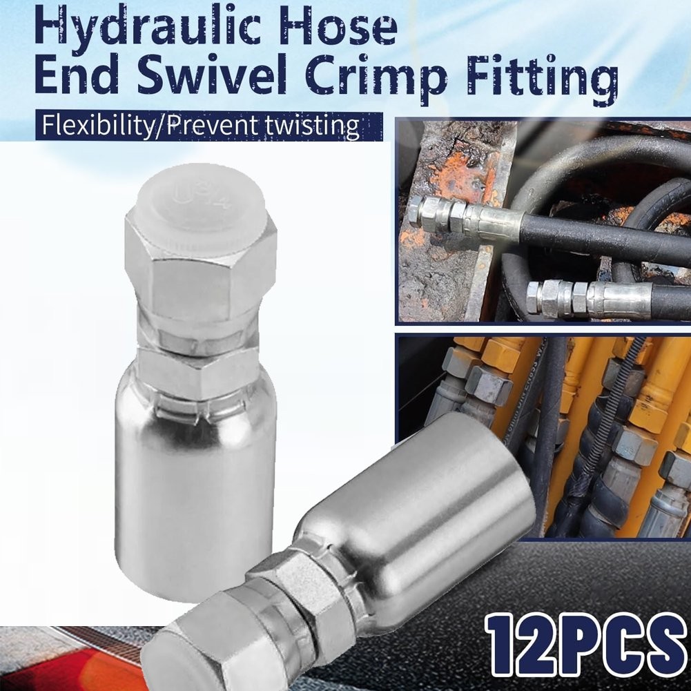 12 Pack 3/8″ Hydraulic Hose End Fittings: 3/8″ I.D. Hose x 3/8″ JIC 37° Female