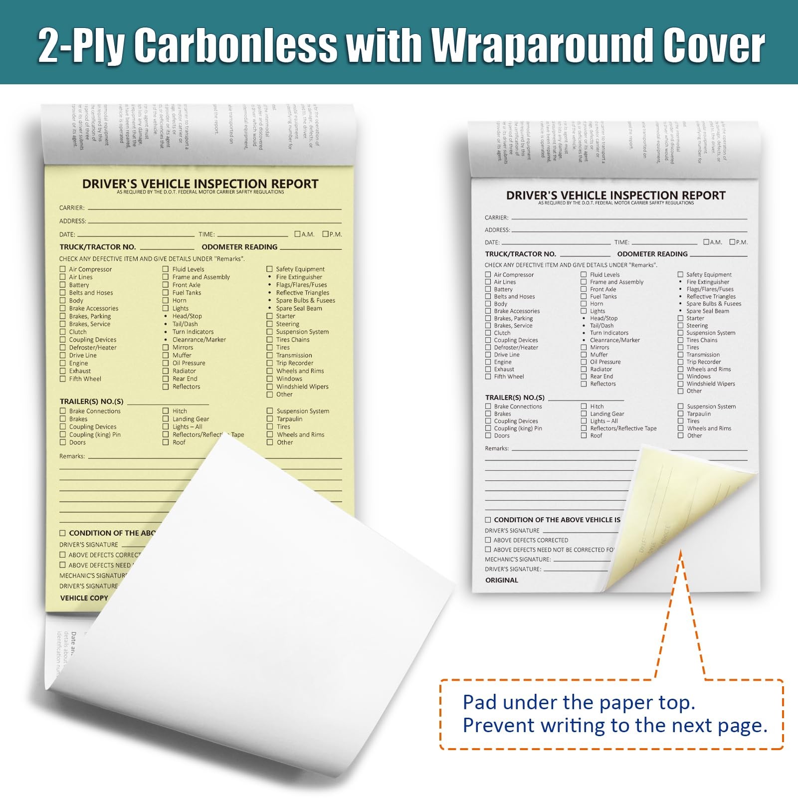 Truck Driver Daily Pre Trip Checklist Log 2Ply Carbonless 35Sets FMCSR Compliant
