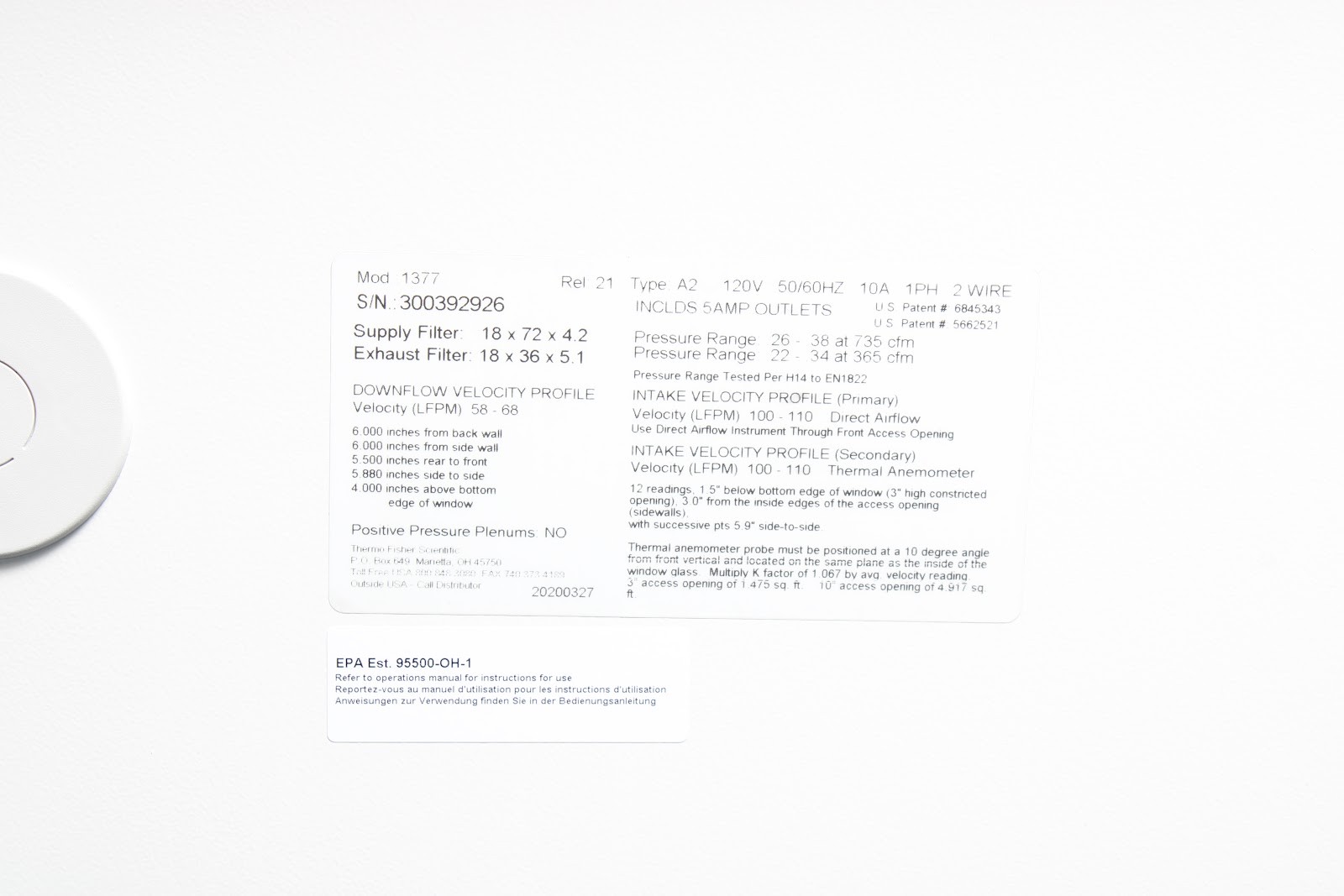 Thermo Scientific 1377 Class II Type A2 6′ Biological Safety Cabinet w/ Stand