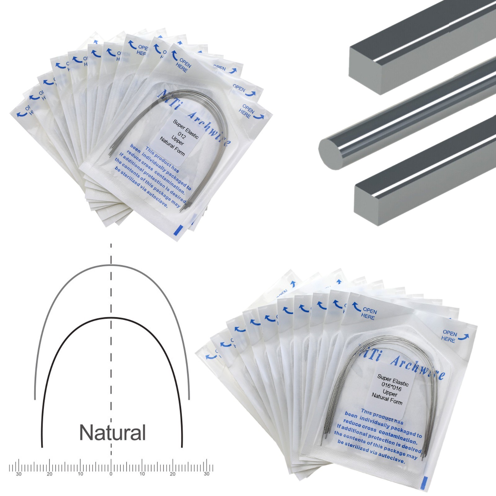 Orthodontic Stainless Steel NITI Arch Wire Round Rectangular Ovoid Natural U/L