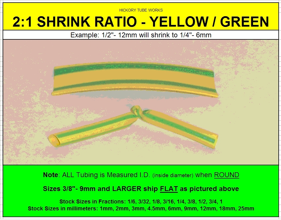 100 FT. / 30.5m Yellow/Green 1/4″ / 6mm Polyolefin 2:1 Heat Shrink Tubing