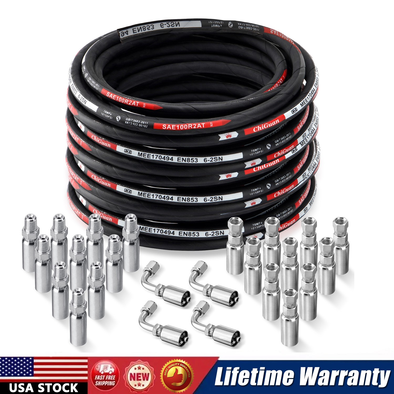 100′ 1/4″ HYDRAULIC HOSE TWO WIRE HOSE FLEXIBLE 70MPa / 10150PSI WITH 24 FITTING