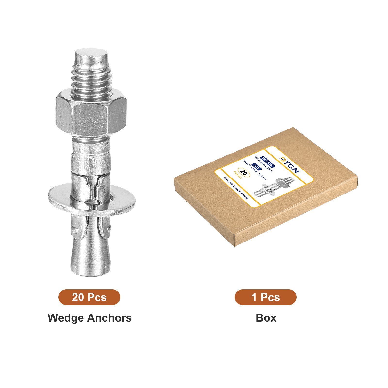 20Pcs 1/2″ x 2-3/4″ Wedge Anchors Good for Cement and Concrete Wall