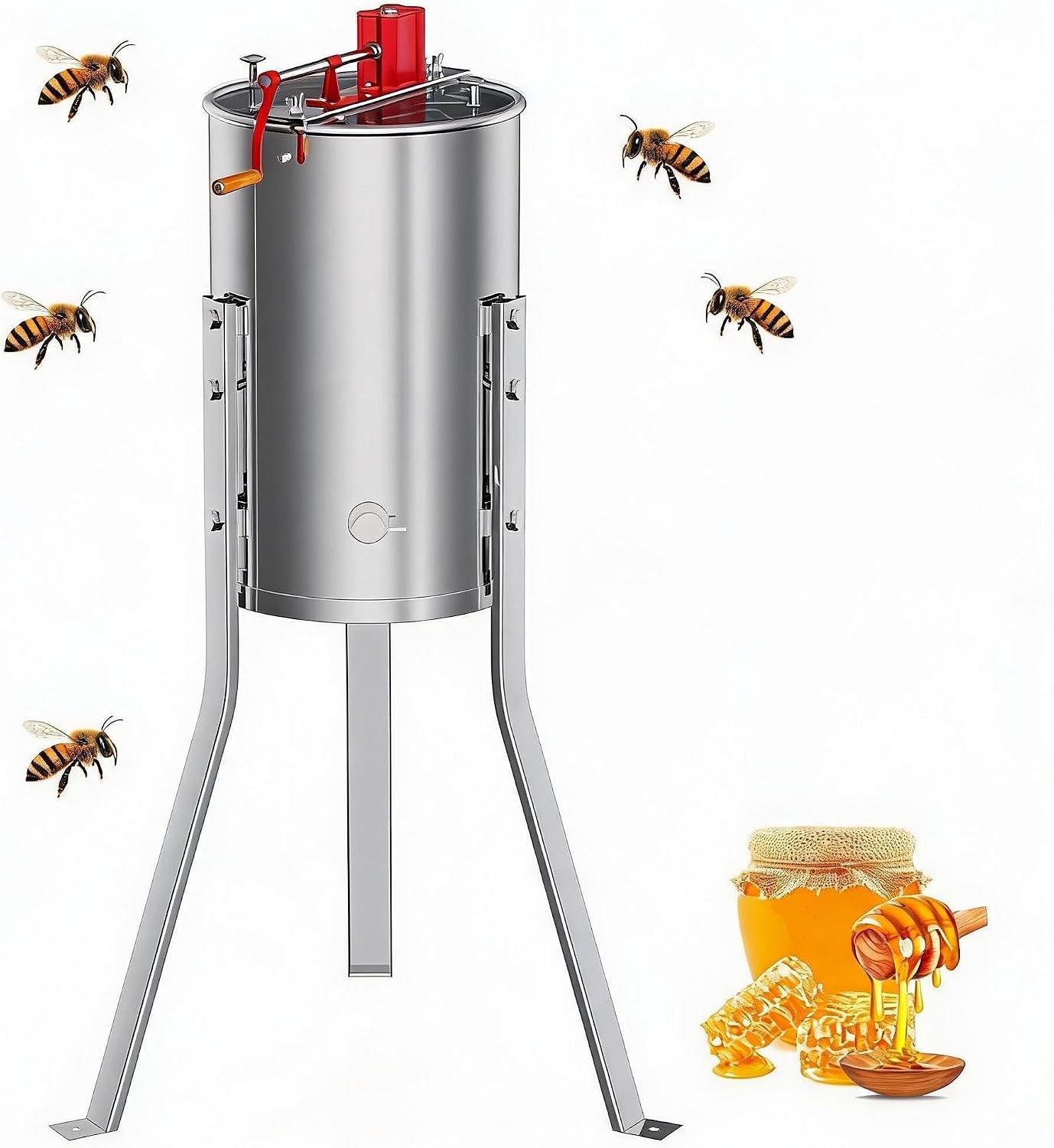 Stainless Steel Honey Extractor 2-4 Frame Manual Spinner Beekeeping Centrifuge