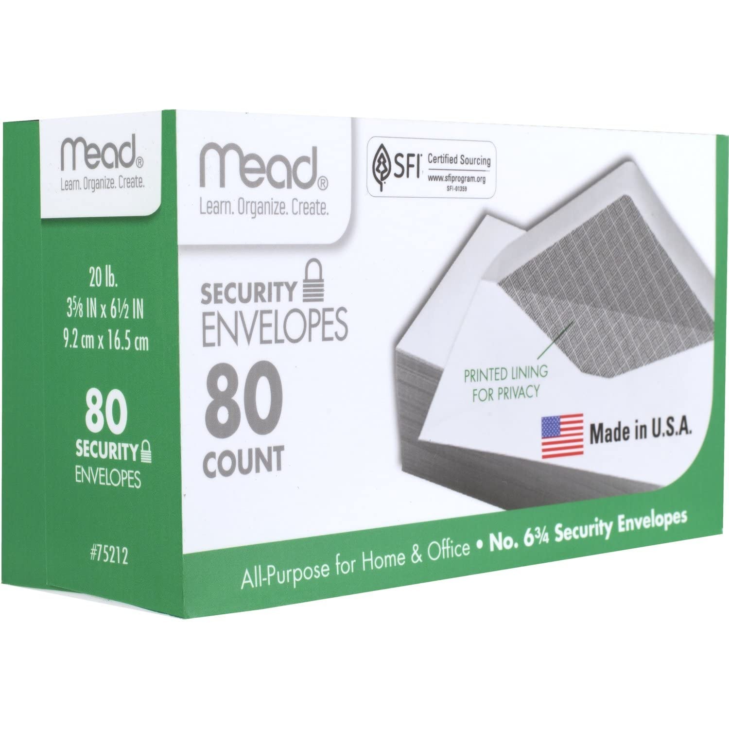 Mead #6-3/4 Envelopes, 3-5/8″ x 6-1/2″, Security 80/Box (Pack of 2), White