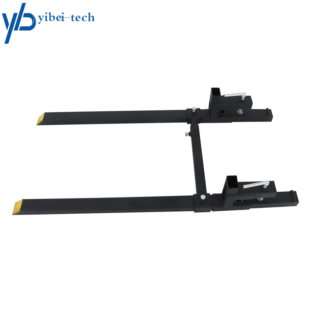 60″ Clamp On Pallet Forks Heavy Duty Quick Attach Bucket Fork w/ Stabilizer Bar