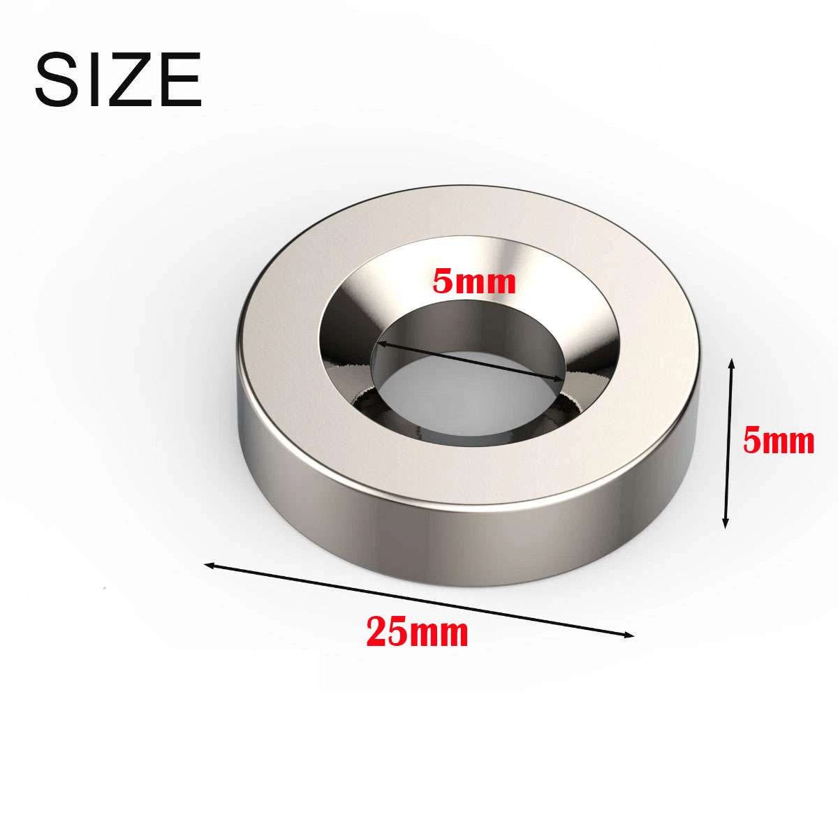 10/20/50X Strong Countersunk Ring Magnets 25 x 5mm Hole 5mm Rare Earth Neodymium