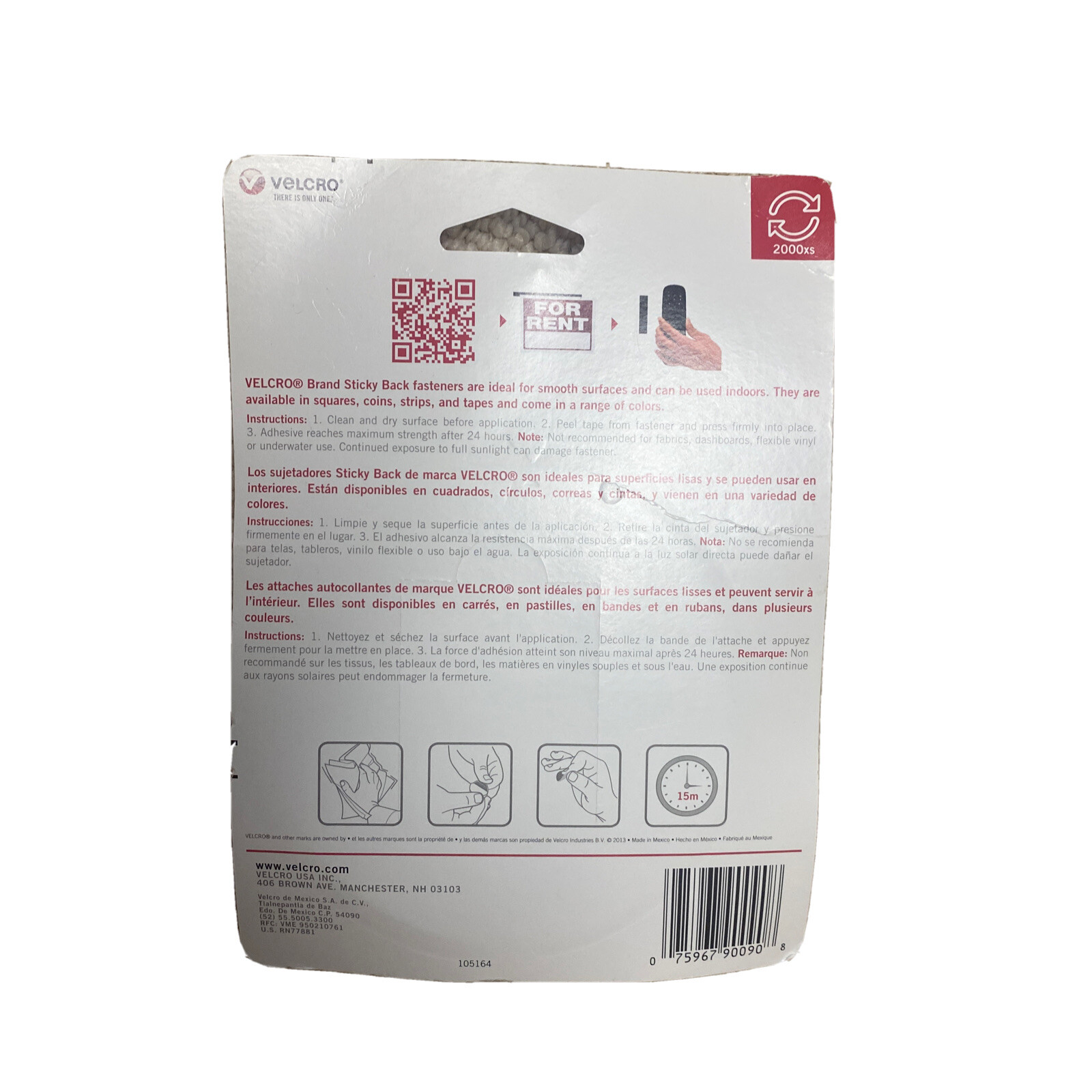 Velcro Brand Sticky Back Hook & Loop Circles, 5ft X 3/4in No 90090 White